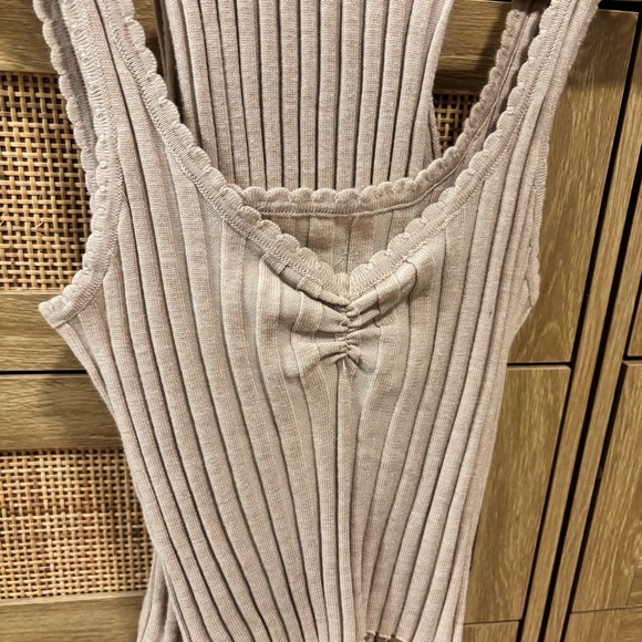 Pink Rose Ribbed Knit Tank Top and Matching Pants - Beige - Picture 2 of 3